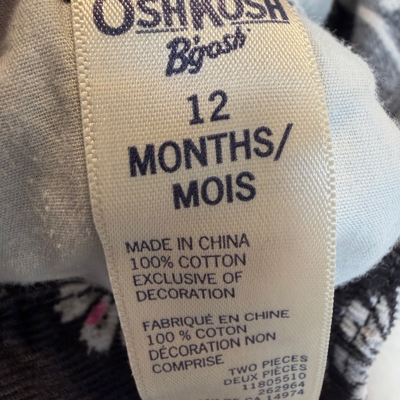 OshKosh B'gosh Overalls Infant Girl Size 12M Corduroy Floral Black Pink - Picture 6 of 7